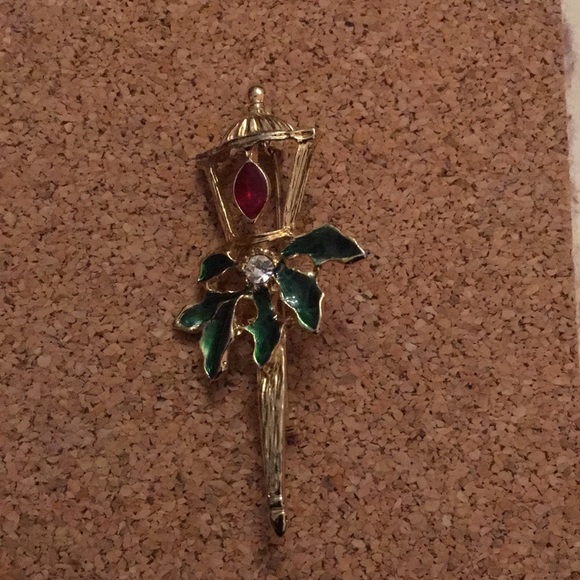 Gas Light Lamp Post Pin Enameled and Rhinestone 2-7/16" tall - Picture 1 of 3